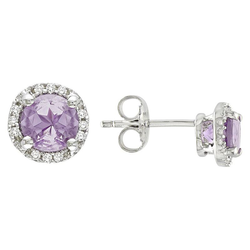 Amethyst and Diamond Stud Earrings in Sterling Silver - Purple, 1 of 5