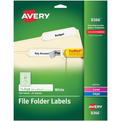 Avery File Folder Labels 8366, 2/3 x 3-7/16 Inches, White, pk of 750