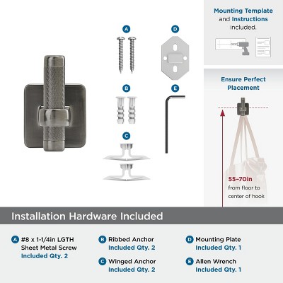 Gunmetal Single Prong Modern Industrial Wall Hook