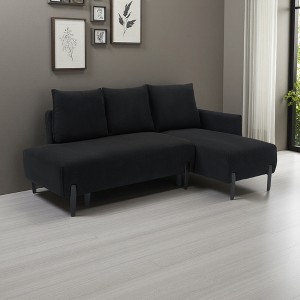 80" Corduroy Sectional Sofa with 3 Pillows, Mid-Century Modern Style - 1 of 4