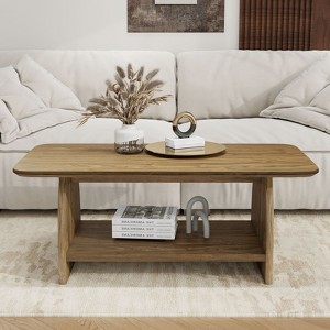 Okak Mid Century Wooden 2-Tier Storage Coffee Table with Open Shelf,Modern Design Center Table for Living Room,Bedroom - 1 of 4