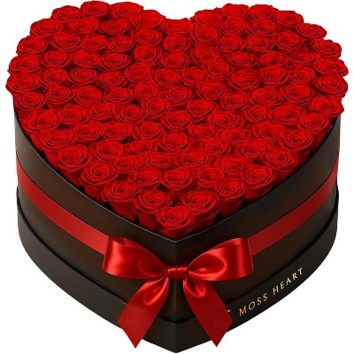 Moss Heart Preserved roses - Red roses in Heart Box - 100 count
