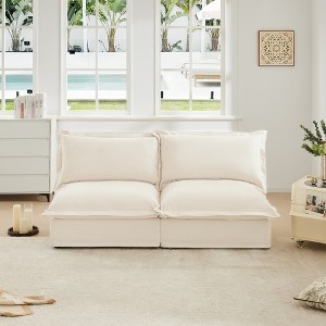 Slipcovered 2-Seater Armless Sofa, Free Combination Convertible Couch with High-Back Pillows, Deep Seat Chenille Fabric, Removable Covers - 1 of 4