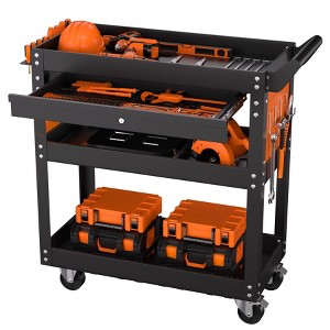 4 Tier Heavy Duty Rolling Tool Cart On Wheels, 350 Lb Capacity, with Lockable Drawer & Side Pegboards, Mechanic Tool Storage Organizer - 1 of 4