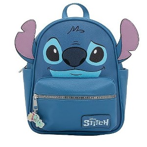 DISNEY Stitch Big Face Mini PU Backpack Purse, Shoulder Bag with Epoxy Filled Metal Scrump Charm, 10.5 Inch, Adjustable Straps, Faux Leather - 1 of 4