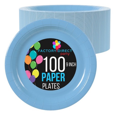 Exquisite Light Blue Paper Plates 9 inch Disposable Plates - 100 Ct.