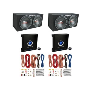 MTX Terminator 12" 1200W Subwoofer with Enclosure (2 Pack), Planet Audio 1500W Mono Block Amplifier (2 Pack), and 2 Soundstorm Complete Wiring Kits - 1 of 4