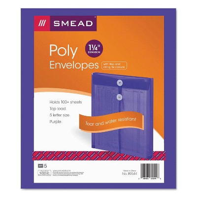 Smead Poly String & Button Envelope 9 3/4 x 11 5/8 x 1 1/4 Purple 5/Pack 89544