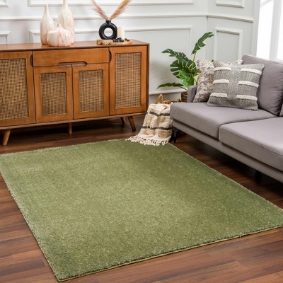 Heavenly Green Plush Shag Synthetic Rectangle Area Rug 2' x 3'