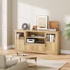 TV Stand Fits TV up to 72'', Wave Pattern Entertainment Center with 2 Glass Door Cabinets, TV Media Console with 2 Open Doors (Natural) - 3 of 4