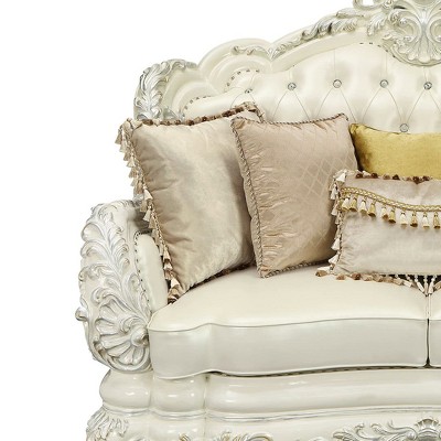 Adara 70" White Faux Leather Camelback Sofa with Nailhead Trim