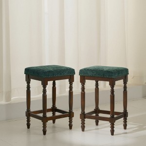Sapphtopaz Rustic Bar Stools Set of 2 with Nailhead Trim Upholstered Dining Chairs with Wood Legs Counter Stools for Kitchen Island - 1 of 4
