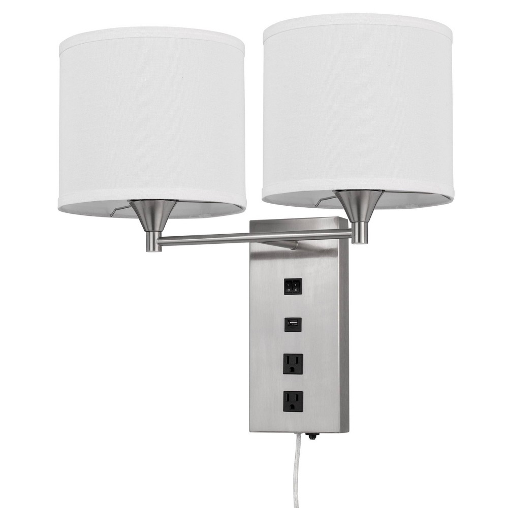 2-Light 19"" Metal Wall Lamp with USB Charging Port Brushed Steel - Cal Lighting -  88387633