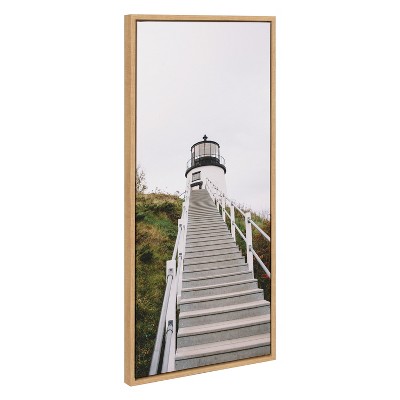 Natural Framed Canvas Print of Maine Lighthouse, 18" x 40"