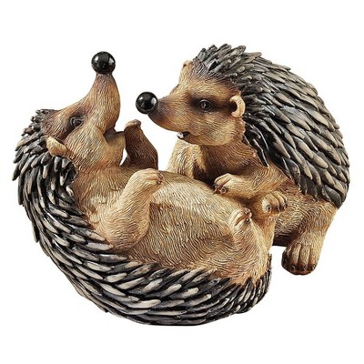 Playful Hedgehog Pair Resin Garden Statue in Natural Hues