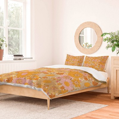 Deny Designs Iveta Abolina Retro Florals Duvet Cover Bedding Set Orange