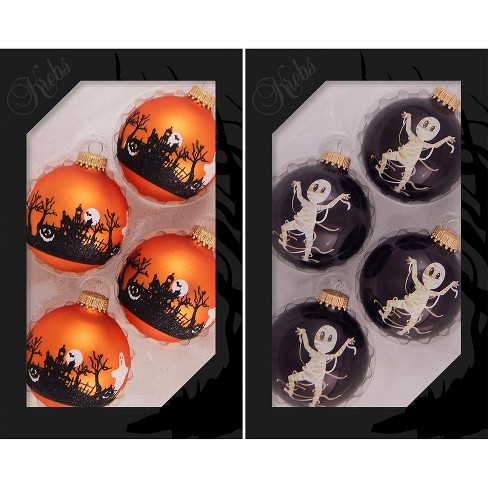 Christmas By Krebs - 67mm / 2.625 Designer Glass Baubles [8 Pieces] -  Halloween Graveyard and Mummy