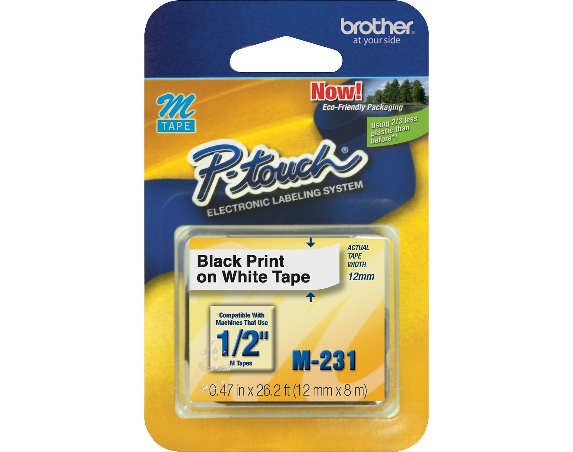 Brother M231 Label Maker Tape 0.47"W Black On White 730788