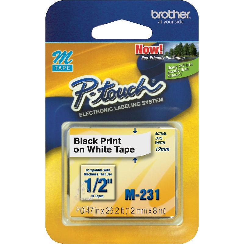 Brother M231 Label Maker Tape 0.47"W Black On White 730788, 1 of 5