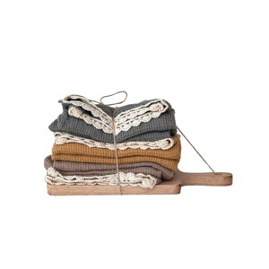 Storied Home Kitchen Cotton Tea Towels on a Mango Wood Board, Multicolor, Set of 3 - 1 of 2