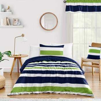 4pc Stripe Twin Kids' Comforter Bedding Set Navy and Lime - Sweet Jojo Designs