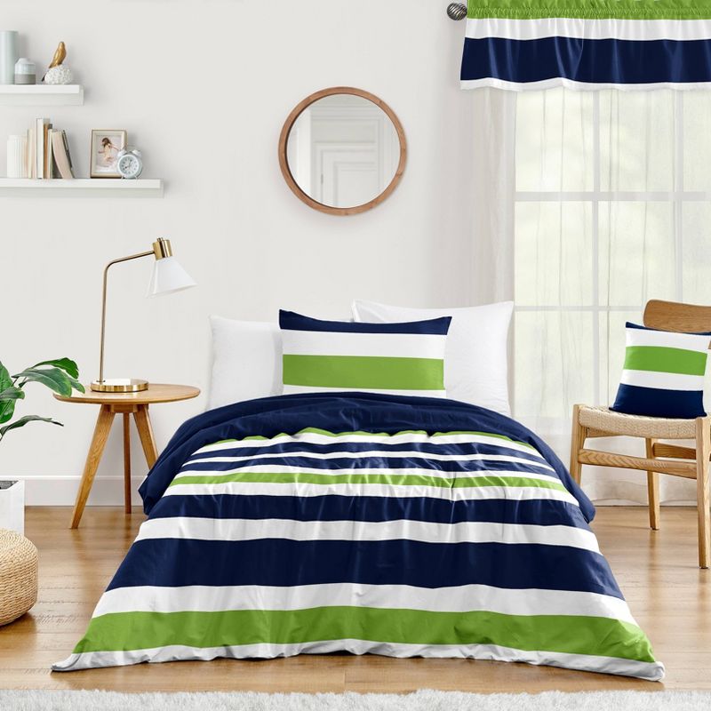 4pc Stripe Twin Kids&#39; Comforter Bedding Set Navy and Lime - Sweet Jojo Designs, 1 of 8