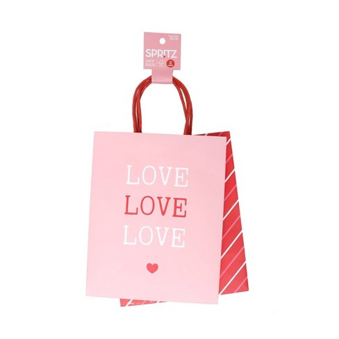 2ct Cub Valentine's Day 'Love' & Stripe Gift Bags Pink/Red - Spritz™ - image 1 of 4