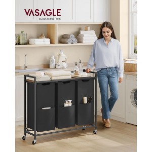 3-Compartment Laundry Sorter Hamper with Removable Bags, 43.5 Gal Capacity, Hook-and-Loop Fasteners, Ink Black and Rustic Brown - 1 of 4
