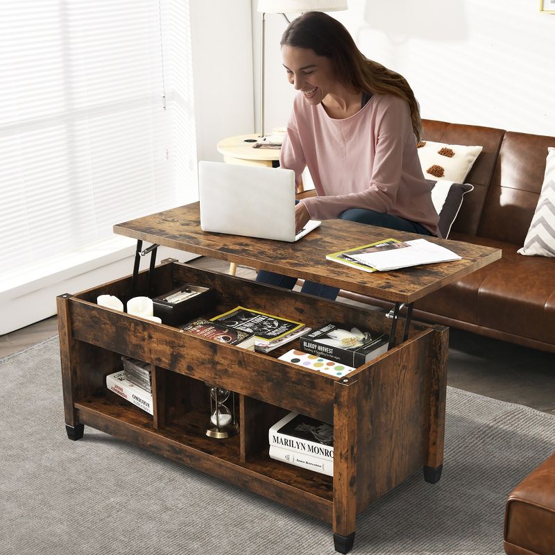 Costway Lift Top Coffee Table w/ Hidden Compartment and Storage Shelves Coffee, 4 of 11