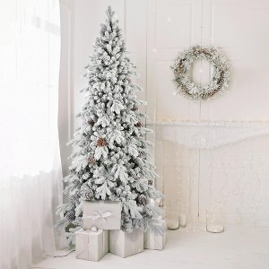 NAYSAYE Christmas Tree Stand 7.5FT Tree 1845 Tips Hinged with Metal Stand for Christmas Decorations, White and Green, 49"*90"*22.44" - 1 of 4