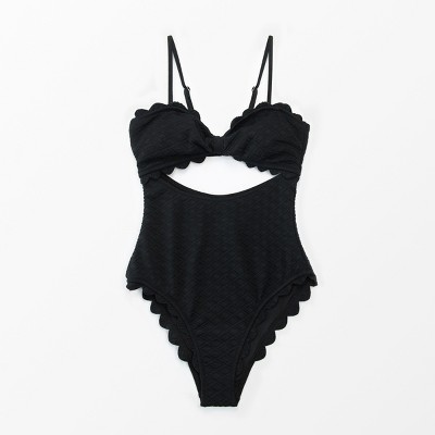 Cupshe Women's Cutout Scallop Trim One Piece Swimsuit-Black-Medium — фото 5