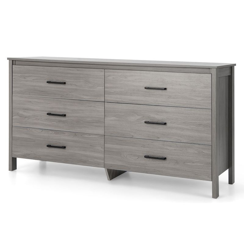 Tangkula 6 Drawer Double Dresser Chest Wooden Storage Organizer Cabinet Bedroom Grey, 1 of 11