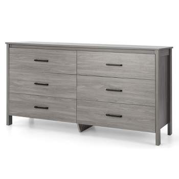 Tangkula 6 Drawer Double Dresser Chest Wooden Storage Organizer Cabinet Bedroom Grey
