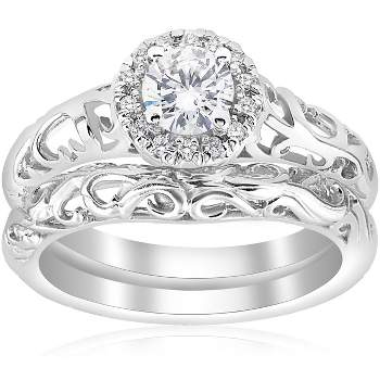 Pompeii3 5/8ct Round Diamond Vintage Engagement Wedding Ring Set 14K White Gold