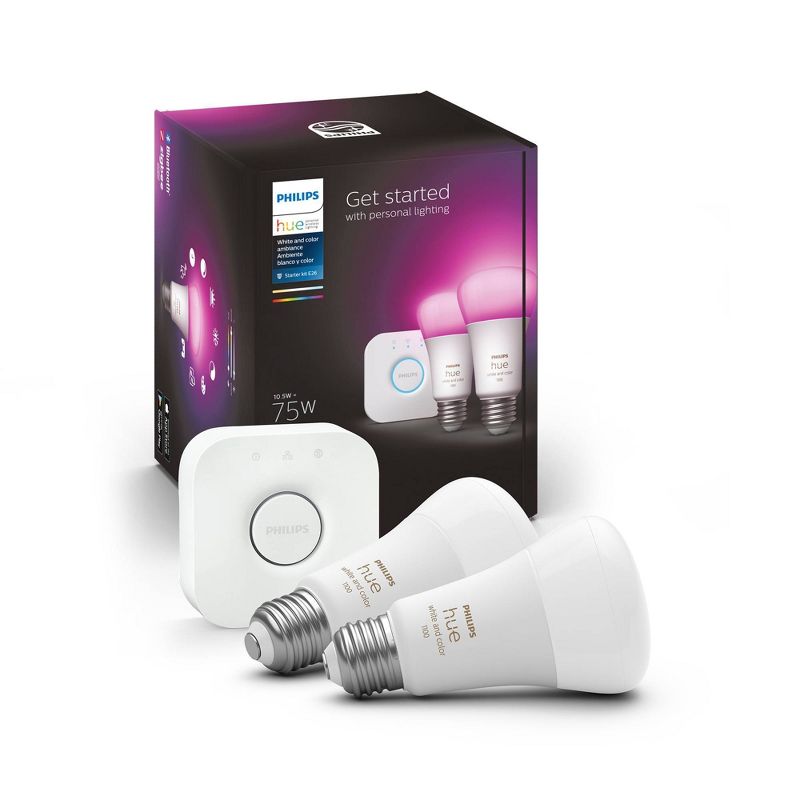 Philips Hue 2pk A19 LED Starter Kit with Bridge Color, 1 of 9