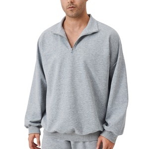 Anna-Kaci Active Men's Oversized Quarter Zip Pullover with Drop Shoulders and Ribbed Cuffs for Relaxed Casual Styling - 1 of 4