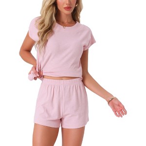 INSPIRE CHIC Women's Summer Pajamas Knit Tops with Shorts Round Neck Casual Lounge Sets - 1 of 4