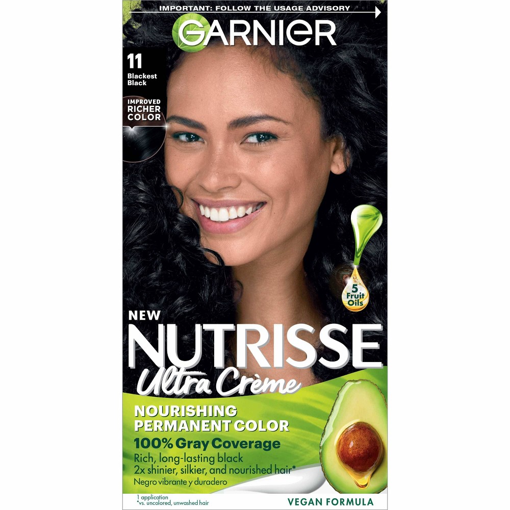 Photos - Hair Dye Garnier Nutrisse Nourishing Permanent Hair Color Creme - 11 Blackest Black 