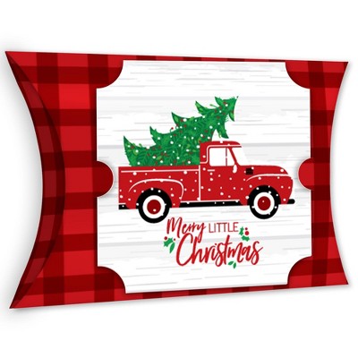 Big Dot of Happiness Merry Little Christmas Tree - Favor Gift Boxes - Red Truck Christmas Party Large Pillow Boxes - Set of 12