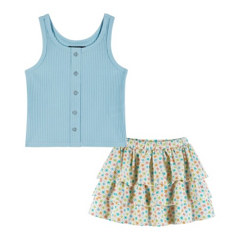 Andy & Evan  Toddler  Blue Ribbed Button-Front Tank Top w/Starfish Skort Set - image 1 of 4