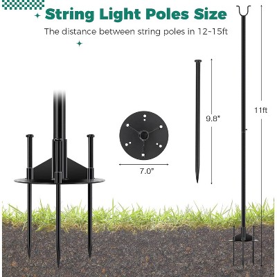 AILBTON 6 Pack 10Ft String Light Poles,Light Poles For Outside String Lights ,Outdoor Light Poles With Fork,Metal Pole Stand For Patio,Backyard,Deck