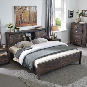 SinCiDo Farmhouse Bed Frame,w/Charging Station, Storage Bookcase Headboard,Sliding Barn Door,No Box Spring Needed, w/Wood Slats Support - 1 of 4