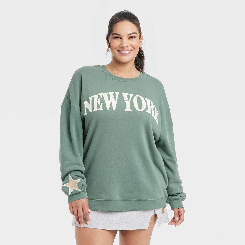 Women's New York Graphic Sweatshirt - Green, 1 of 4