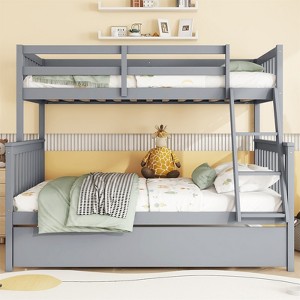 RISOKEYS Twin Over Full Rubber Wood Bunk Bed - Convertible Bunk Bed with Trundle, Detachable Ladder and Guardrail - 1 of 4
