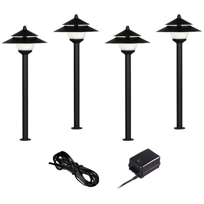 John Timberland Pagoda Style LED Landscape Light Set of 4 with Transformer