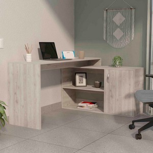 Vynxaria Dallas L-Shaped Home Office Desk with Shelves & Cabinet - Stylish & Functional - 1 of 4