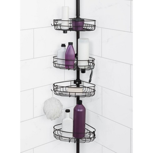 Zenna Home NeverRust Aluminum Tension Pole Corner Shower Caddy in Matte  Black 2141ALBKL - The Home Depot