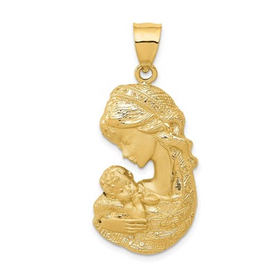 Black Bow Jewelry 14k Yellow Gold Large Mother Holding Child Pendant, 17 x 36mm