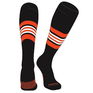 PEAR SOX Striped OTC Baseball, Softball, Football Socks (G) Black, Orange, White - 1 of 3