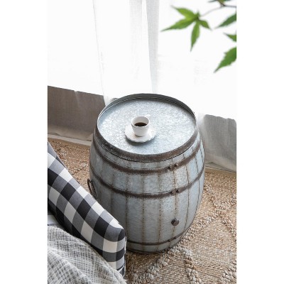 Vynxaria Rustic Wine Barrel Drum Side Table ¨C Multi-Use Accent with Storage